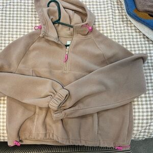 SO Tan Fleece Jacket with Pink Details